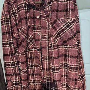 PacSun Mauve Pink Plaid Teddy Shacket